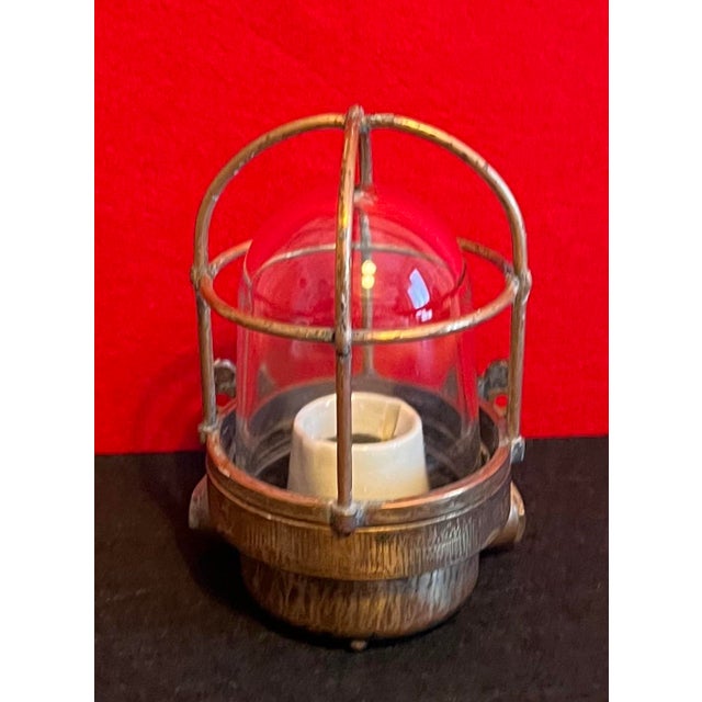Vintage Industrial Brass Lamp with Cage and Glass Diffuser, 1950s For Sale - Image 15 of 15