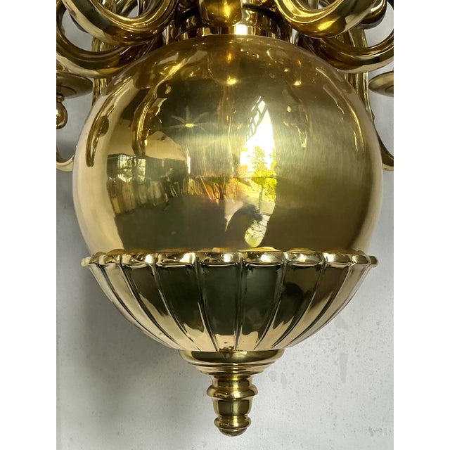 Mid 20th Century Vintage Regency Dutch Baroque Brass Chandelier For Sale - Image 5 of 10