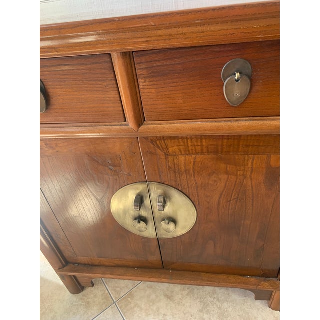 Vintage Asian-Inspired Solid Wood Cabinet With Brass Hardware For Sale In San Francisco - Image 6 of 9