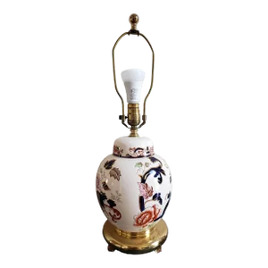 Vintage French Porcelain and Brass Jar Floral Table Lamp