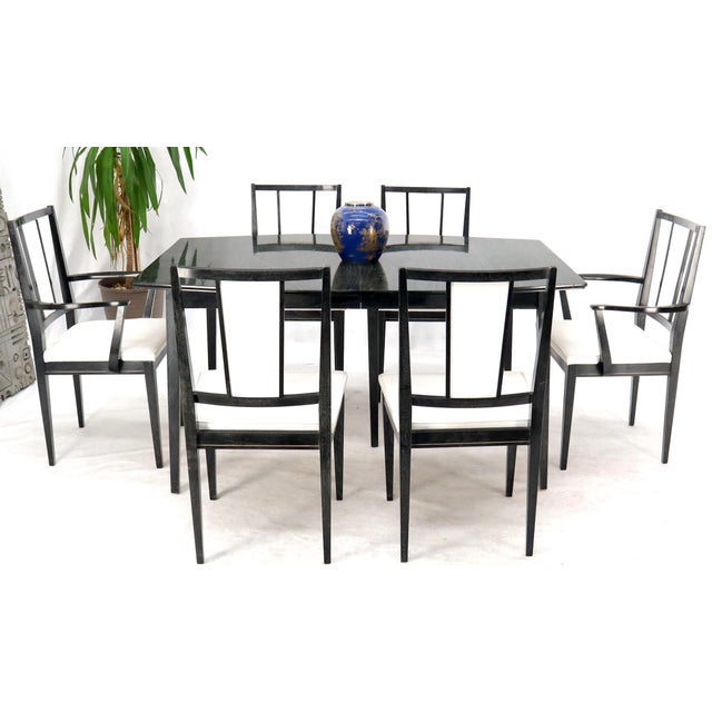 Cerused Ebonized Walnut Dining Room Table 6 Chairs Set w/ Two Extension Boards For Sale - Image 9 of 12