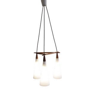 Scandinavian Pendant Lamp in Teak and Opal Glass, 1960s For Sale