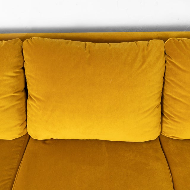 Three-Seater Sofa and Poufs in Yellow Velvet1970, Set of 3 For Sale - Image 11 of 12