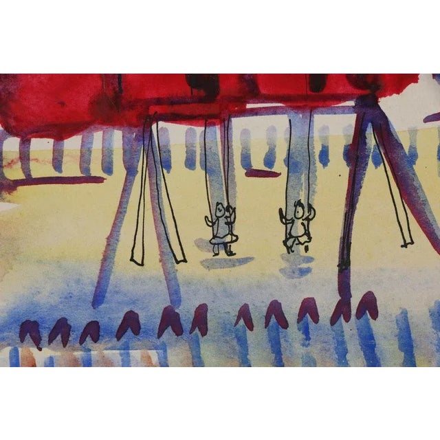 1940s Vintage Original Mid 20th Century Modernist Watercolor/Paper-Cityscape-Helen Malta-Signed For Sale - Image 5 of 8