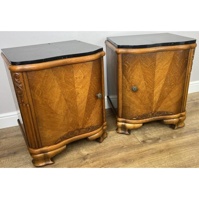 French Art Deco Bedside Tables with Marble Top, Set of 2 For Sale - Image 3 of 18