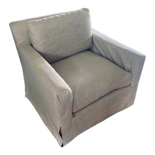 Restoration Hardware Linen Slipcovered Belgian Track Arm Chair For Sale