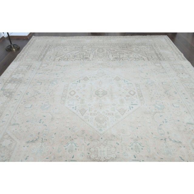 1970s Vintage Persian Handmade Wool Cotton Beige Area Rug For Sale - Image 4 of 11