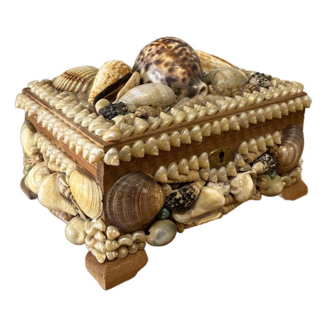 Vintage English Folk Art Sea Shell Box For Sale