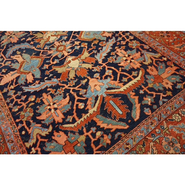 Phenomenal Navy Ground Color With Allover-Geometric Pattern Serapi Style Antique Persian Rug For Sale - Image 4 of 12