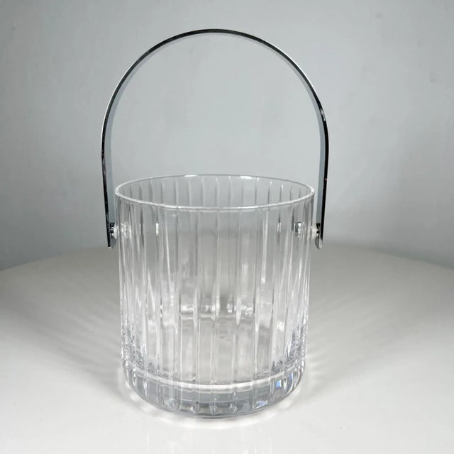 1960s Modernist Ribbed Crystal Glass Ice Bucket in Baccarat Style For Sale - Image 4 of 12