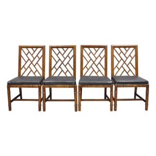 Vintage Hollywood Regency Faux Bamboo Lattice Dining Chair by Century - Set of 4 For Sale