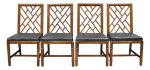 Vintage Hollywood Regency Faux Bamboo Lattice Dining Chair by Century - Set of 4