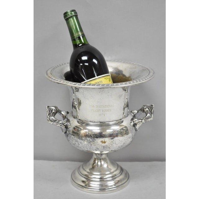Vintage Sheridan Victorian Style Bulbous Engraved Silver Plated Double Handle Champagne Chiller Ice Bucket. Item engraved...