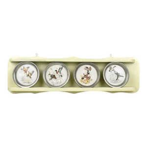 Vintage Game Birds Porcelain Pewter Coasters With Display Wall Hanging Rack