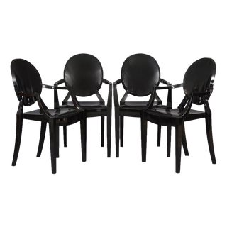 Louis Ghost Armchairs in Black by Philippe Starck for Kartell, 2000s, Set of 4 For Sale