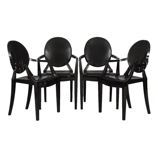 Louis Ghost Armchairs in Black by Philippe Starck for Kartell, 2000s, Set of 4 For Sale
