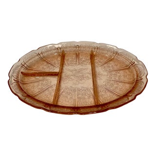 Vintage Pink Depression Glass Hor D’ouvres Tray For Sale