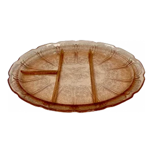 Vintage Pink Depression Glass Hor D’ouvres Tray
