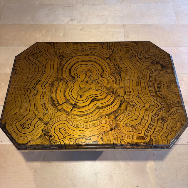 1970s Large Brass and Woodgrain Lacquer Coffee Table For Sale - Image 4 of 12