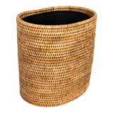 Artifacts Rattan Oval Waste Basket with Metal Liner in Honey Brown - 11" For Sale