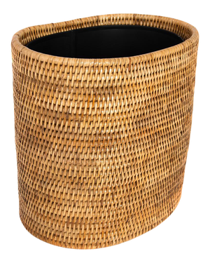 Artifacts Rattan Oval Waste Basket with Metal Liner in Honey Brown - 11"