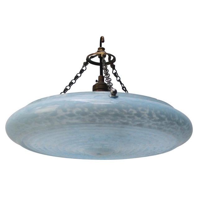 Blue Art Deco Pendant Lamp in Brass and Blue Glass, France, 1920s For Sale - Image 8 of 8