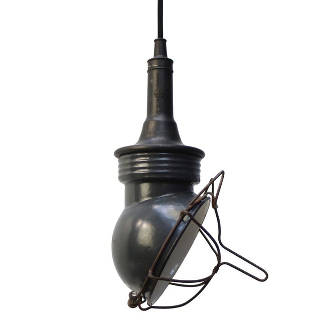 Vintage Industrial Blue Enamel Work Pendant Lamp For Sale - Image 6 of 6