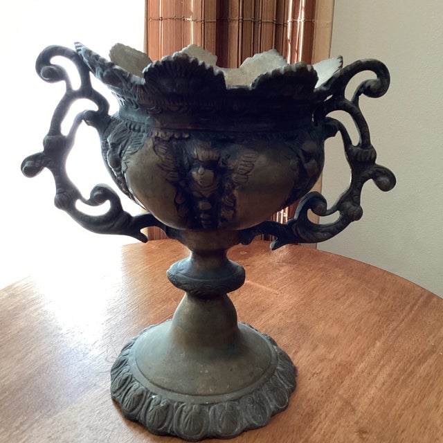French Antique 18th Century Brass Bronze French Style Goblet Urn Vase or Planter Ornate Loving Cup Anita Speedo Design For Sale - Image 3 of 13