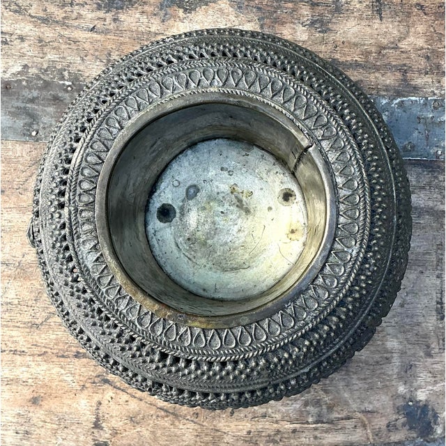 Rustic Vintage Engraved Brass Bowl For Sale - Image 3 of 12