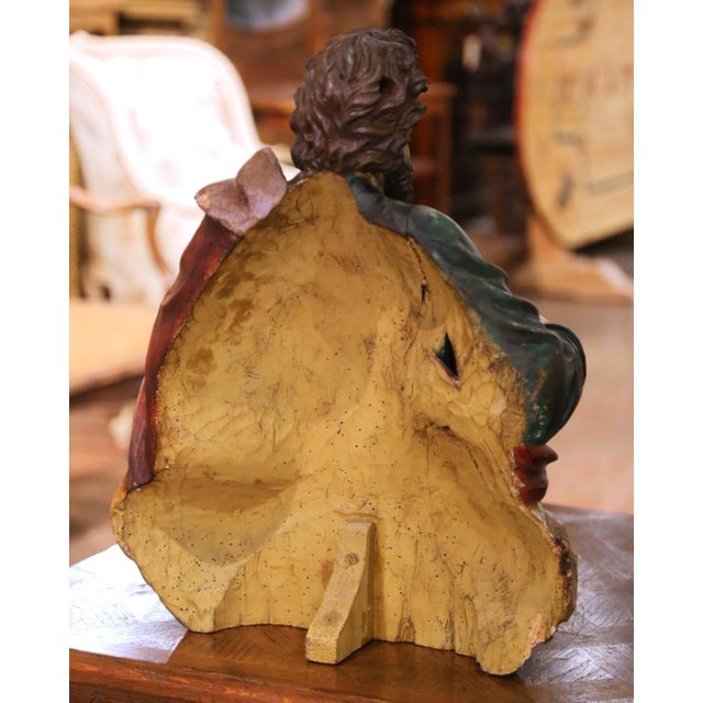 17th Century Polychrome Carved Wood Sculpture of Saint Thomas the Apostle For Sale - Image 9 of 9