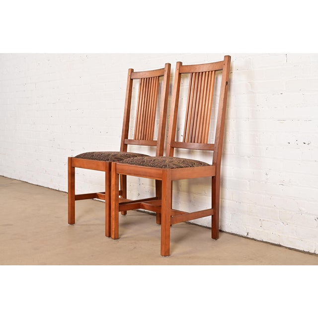 Mission Stickley Mission Arts & Crafts Cherry Wood Spindle Back Side Chairs or Dining Chairs, Pair For Sale - Image 3 of 15