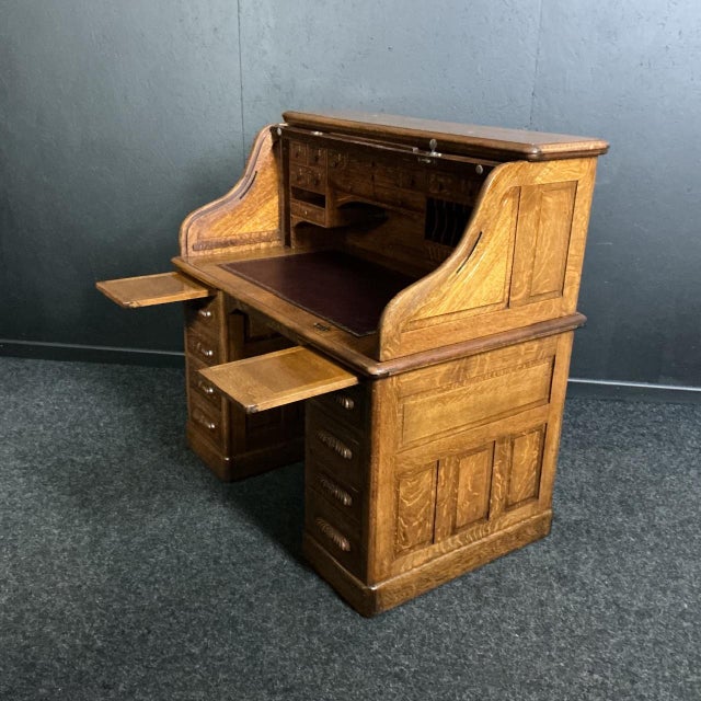 1900 - 1909 Antique Oak Roll Top Desk, 1905 For Sale - Image 5 of 8