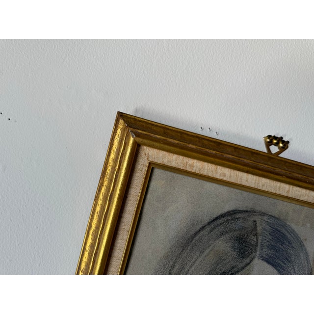 Black 1980's French Drawing Portrait of a Young Girl, Framed For Sale - Image 8 of 9