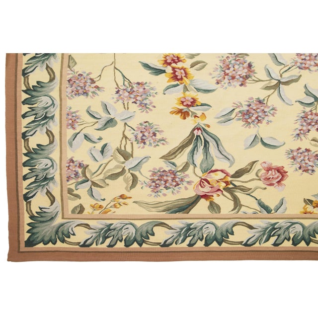 1990s 1990s Handcrafted French Aubusson Wool Rug in Pale Yellow With Floral Design For Sale - Image 5 of 12