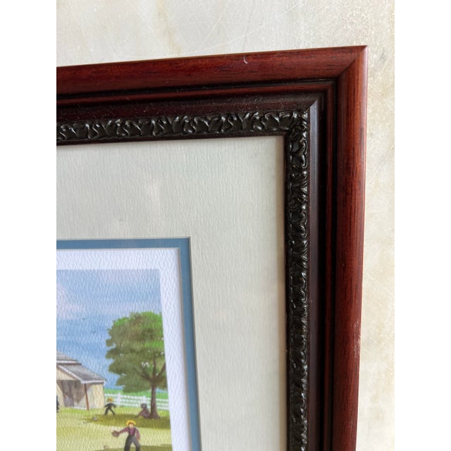 Green Vintage Framed Signed Print Children Playing Outside "Amish Happier Days" For Sale - Image 8 of 11