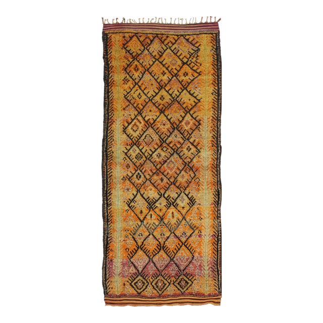 Vintage Moroccan Large Gallery Runner With Tribal Geometric Design 6'6'' X 16'0'' For Sale