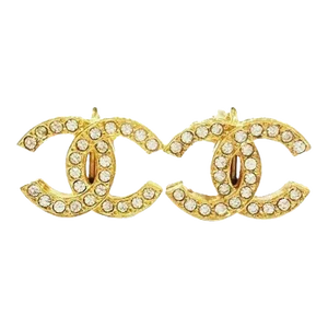 Chanel Vintage Gold Plated CC Crystal Clip on Earrings - 2 Pieces