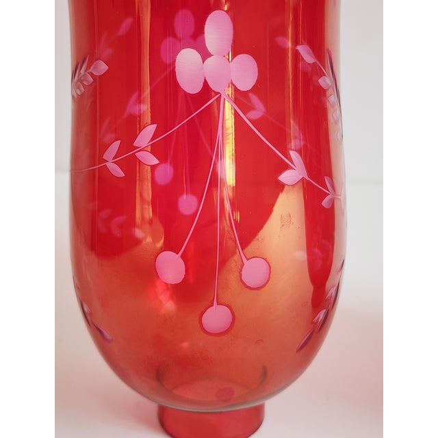 Cranberry Glass Uricane Lamp Shades-a Pair For Sale - Image 9 of 12