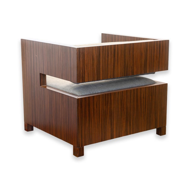 Pair of Decca Home Bolier Domicile Solid Walnut Encased Contemporary Cube Chairs For Sale - Image 12 of 12