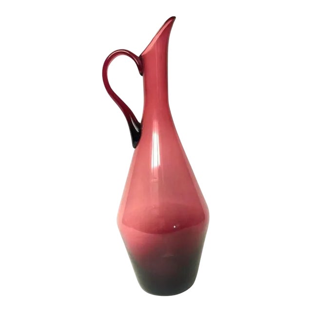 Mid Century Modern Empoli Purple Glass Decanter Pitcher Carafe Italy Italian For Sale