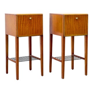 British Teak Pair of Slim Nightstands For Sale