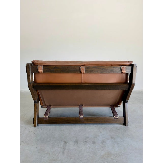 Wood 1970s Gerard Van Den Berg for Montis Attrb Dutch Brutalist Leather Sofa For Sale - Image 7 of 12