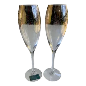 Contemporary Lenox Crystal " Lace" Pattern Champagne Glasses- Set of 2