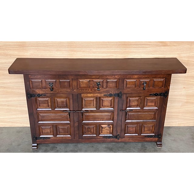 Late 19th Century Spanish Baroque Carved Walnut Tuscan Three Drawers Credenza or Buffet For Sale - Image 18 of 18