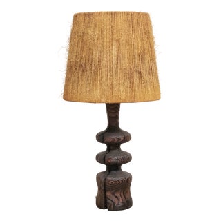 Brutalist Driftwood Table Lamp with Jute-Twine Shade, Denmark, 1960s For Sale