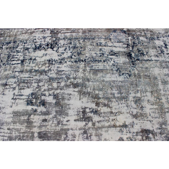 Mid 20th Century Vintage Rug With Abstract Design in Silver Blue Gray L. Blue For Sale - Image 4 of 10