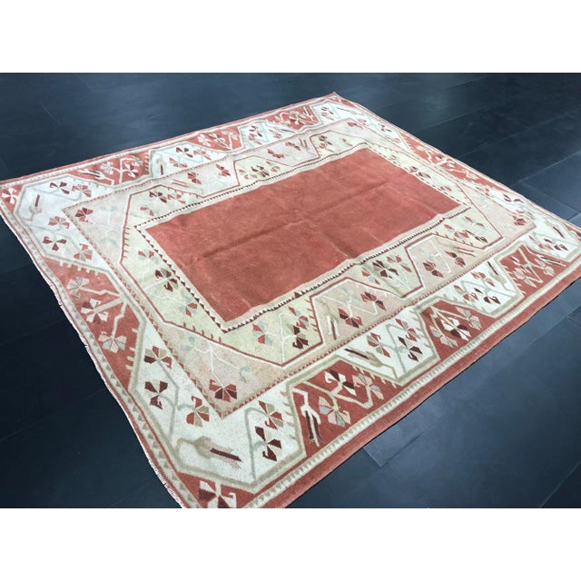 1960s Orange and Tan Turkish Anatolian Vintage Rug 5′8″ × 6′4″ For Sale - Image 5 of 11