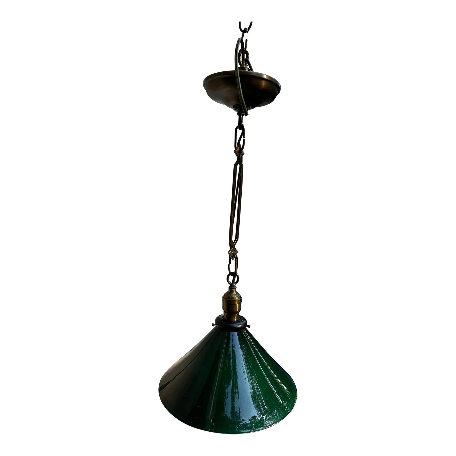 Vintage Cased Glass Emeralite Shade With Vintage Brass Fixture | Chairish
