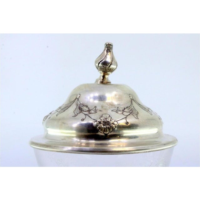 Acid-Etched Glass Candy Box with Lid and Silver Handle For Sale - Image 6 of 8