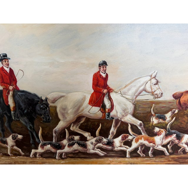 Original Fox Hunting Oil Painting Signed English Hunt Horses Hounds Framed For Sale - Image 10 of 12